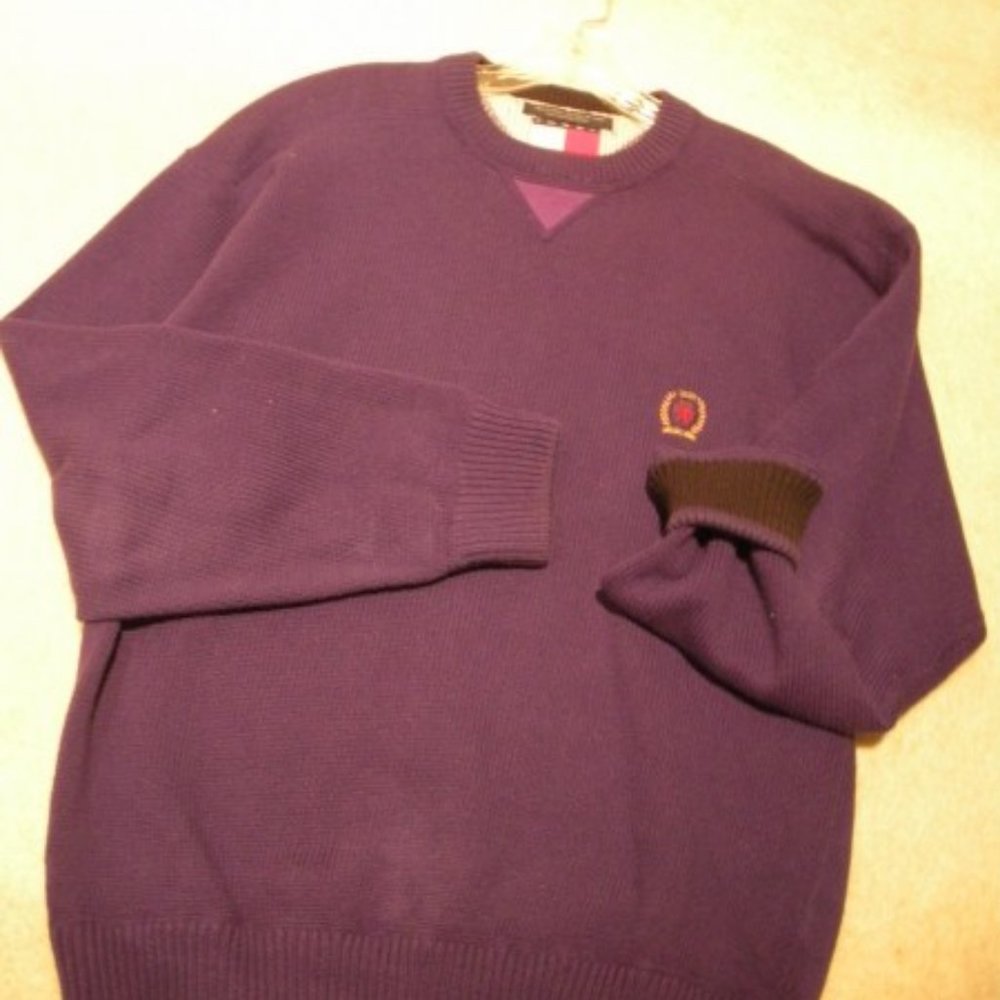 Mens Ski Sweater Size M Tommy Hilfiger Purple Cotton Sweater $110 Value NEW